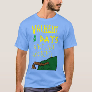 Valheim dagen sinds laatste ongeluk geel lettertyp t-shirt