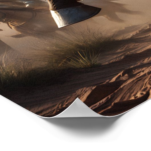 Valiant rood getinte realistische middeleeuwse rid poster (Hoek)