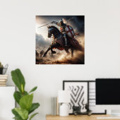 Valiant rood getinte realistische middeleeuwse rid poster (Thuiskantoor)