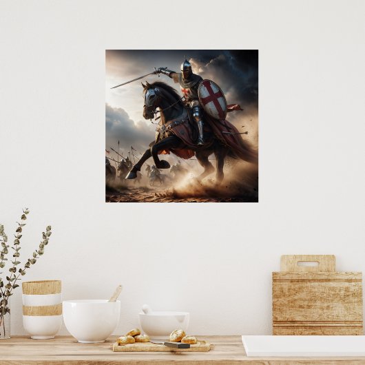 Valiant rood getinte realistische middeleeuwse rid poster (Keuken)