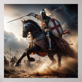 Valiant rood getinte realistische middeleeuwse rid poster