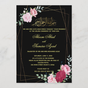 Valima Ceremony Wedding Invitation Gold Black Kaart