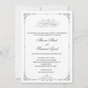 Valima Ceremony Wedding Invitation Silver White Kaart
