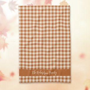 Valk Bruin Oranje Gingham Herfst Plaid Aangepaste Theedoek