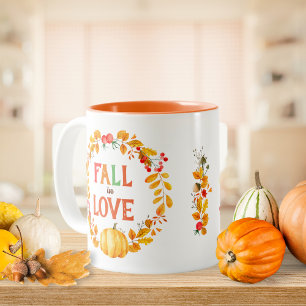 Valk in liefde Krans Herfstbladeren Pompoen Tweekleurige Koffiemok