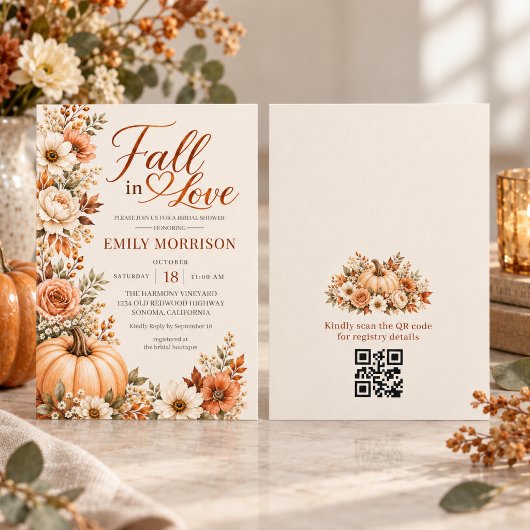 Valk in Love Pompoen QR Code Bruiloft Feest Kaart