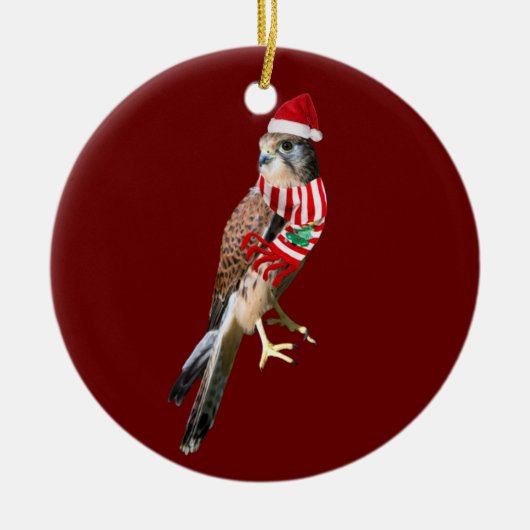 Valk met Petten kerst Keramisch Ornament (Voorkant)