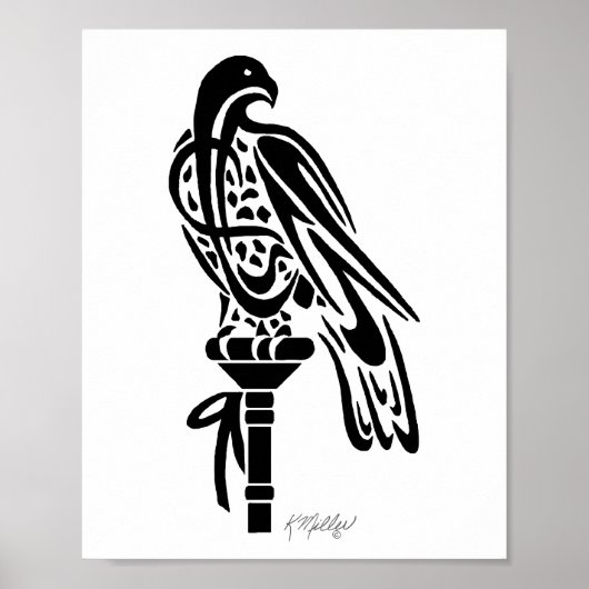 Valk op blok zitstok poster (Voorkant)