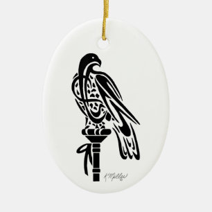 Valk op Blokstok Keramisch Ornament