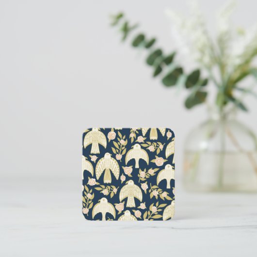 Valken & Rozen Elegante Boho Navy QR-code Vierkante Visitekaartje (Staand voorkant)