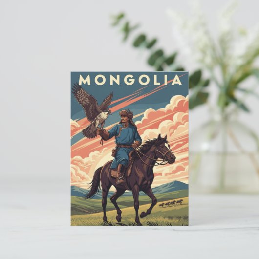 Valkenier in Mongolië Reizen Briefkaart (Staand voorkant)