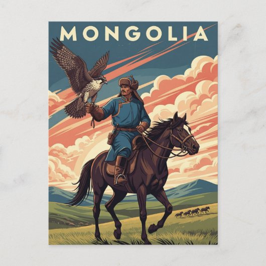 Valkenier in Mongolië Reizen Briefkaart (Voorkant)