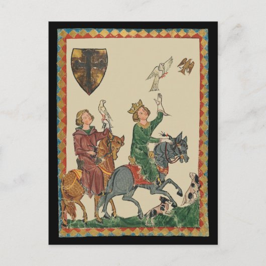Valkerij, 14e-eeuwse Codex Manesse Briefkaart (Voorkant)