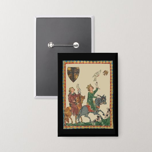 Valkerij, 14e-eeuwse Codex Manesse Button (Voorkant / Achterkant)