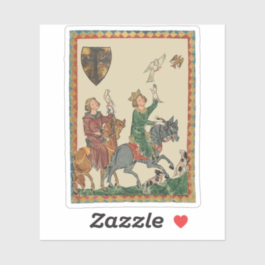 Valkerij, 14e-eeuwse Codex Manesse Sticker (Vel)