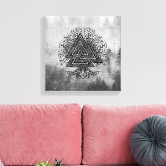 Valknut and Tree of Life Yggdrasil Canvas Afdruk (Insitu (Woonkamer))