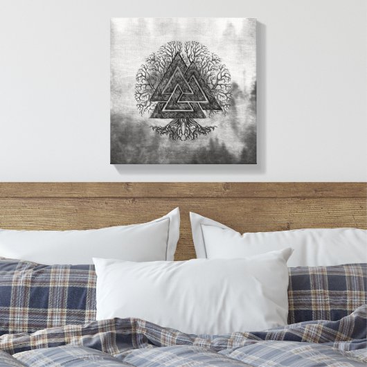 Valknut and Tree of Life Yggdrasil Canvas Afdruk (Insitu (Slaapkamer))