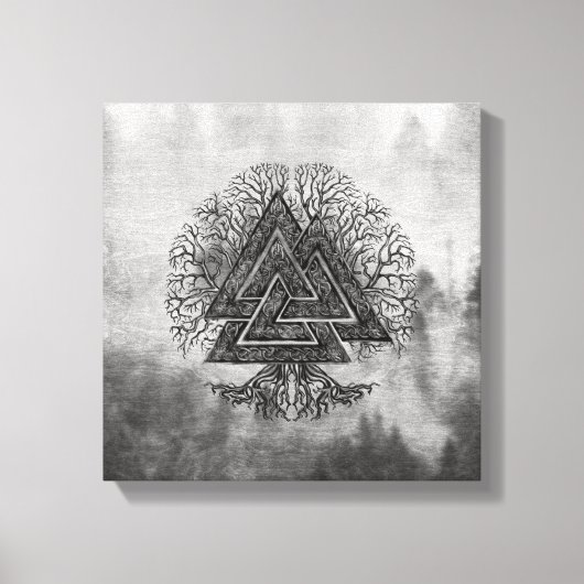 Valknut and Tree of Life Yggdrasil Canvas Afdruk (Voorkant)