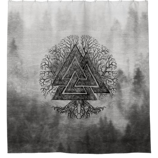 Valknut and Tree of Life Yggdrasil Douchegordijn (Voorkant)