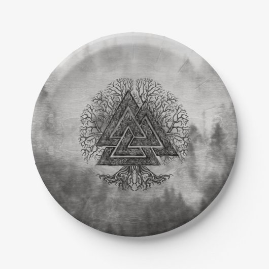 Valknut and Tree of Life Yggdrasil Papieren Bordje (Voorkant)