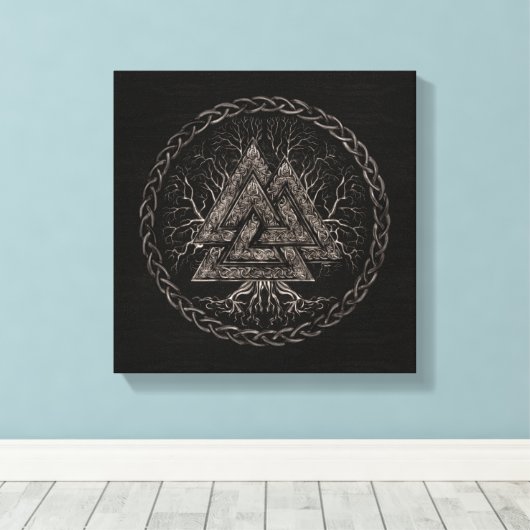 Valknut and Tree of Life Yggrdrasil Canvas Afdruk (Insitu (Houten vloer))