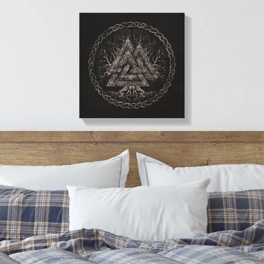 Valknut and Tree of Life Yggrdrasil Canvas Afdruk (Insitu (Slaapkamer))