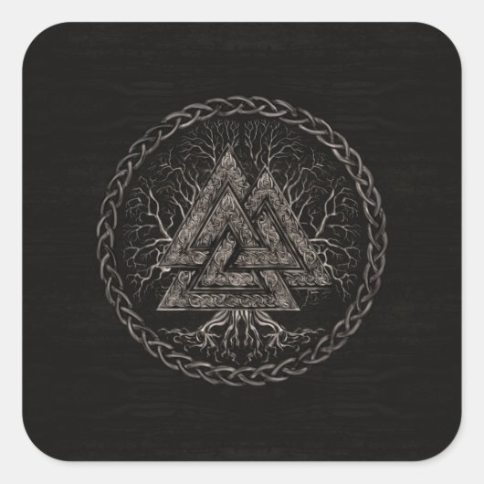 Valknut and Tree of Life Yggrdrasil Vierkante Sticker (Voorkant)