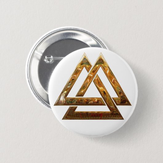 Valknut - goud ronde button 5,7 cm (Voorkant /achterkant)