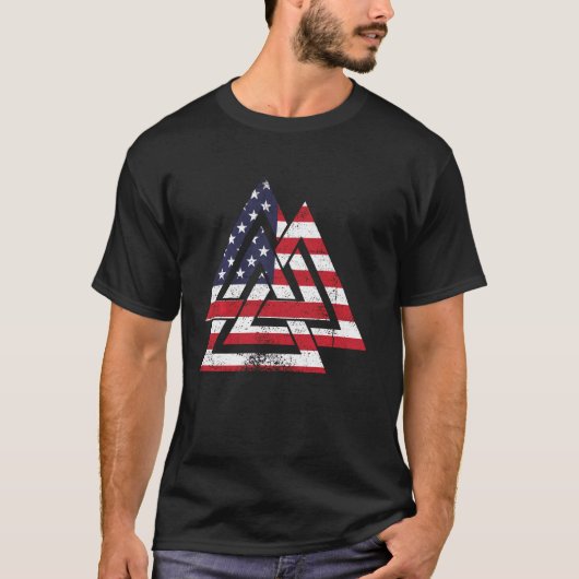 Valknut Symbol America Verenigde Staten Vlag Patri T-shirt (Voorkant)