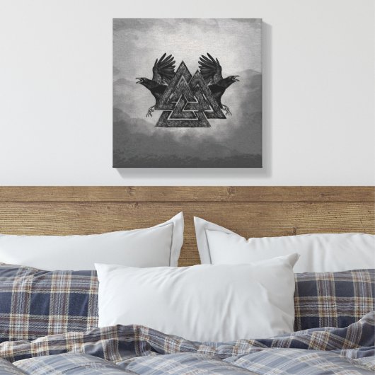 Valknut Symbol en Ravens Canvas Afdruk (Insitu (Slaapkamer))