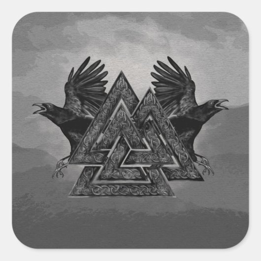 Valknut Symbol en Ravens Vierkante Sticker (Voorkant)