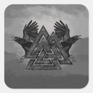 Valknut Symbol en Ravens Vierkante Sticker