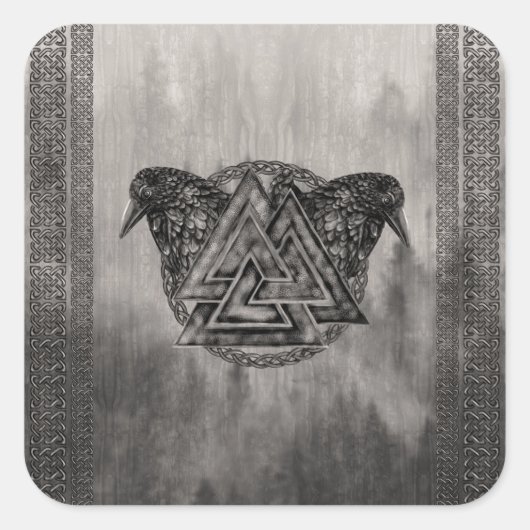 Valknut Symbol en Ravens Vierkante Sticker (Voorkant)