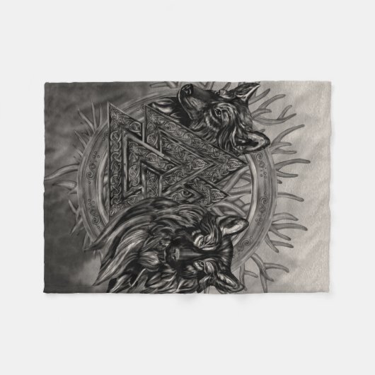 Valknut Symbol en Wolven Fleece Deken (Voorkant (Horizontaal))