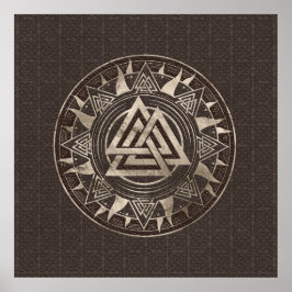Valknut Symbool - bruin leder en goud Poster