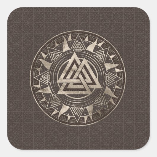 Valknut Symbool - bruin leder en goud Vierkante Sticker (Voorkant)