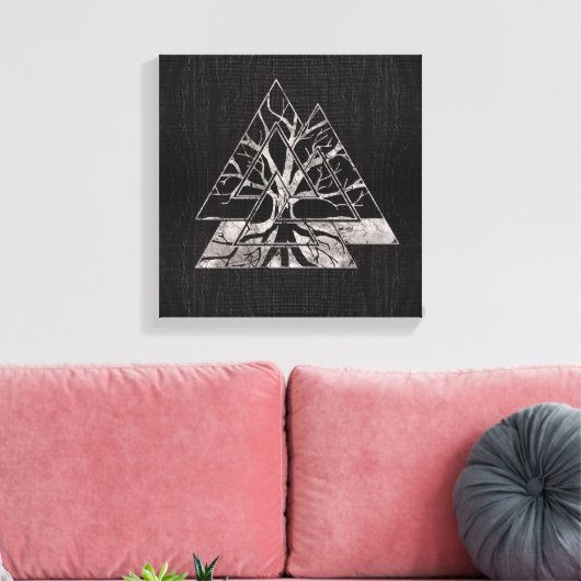 Valknut Symbool en levensboom - Yggdrasil Canvas Afdruk (Insitu (Woonkamer))
