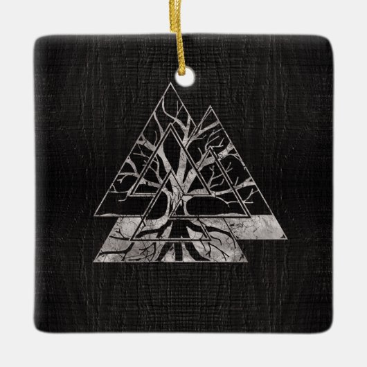 Valknut Symbool en levensboom - Yggdrasil Keramisch Ornament (Voorkant)