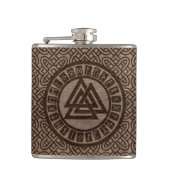 Valknut Symbool en loopt op Keltisch Patroon op ho Heupfles (Voorkant)