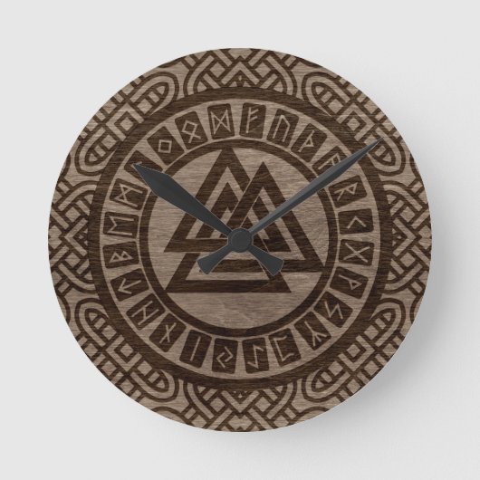 Valknut Symbool en loopt op Keltisch Patroon op ho Ronde Klok (Voorkant)