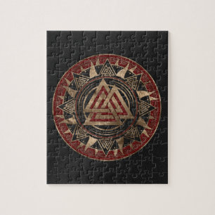 Valknut Symbool Zwart en rood leder en goud Legpuzzel