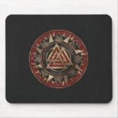 Valknut Symbool Zwart en rood leder en goud Muismat (Voorkant)