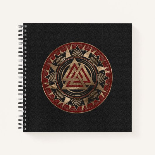 Valknut Symbool Zwart en rood leder en goud Notitieboek (Voorkant)
