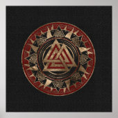 Valknut Symbool Zwart en rood leder en goud Poster (Voorkant)