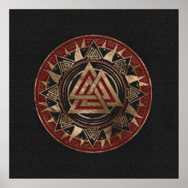 Valknut Symbool Zwart en rood leder en goud Poster