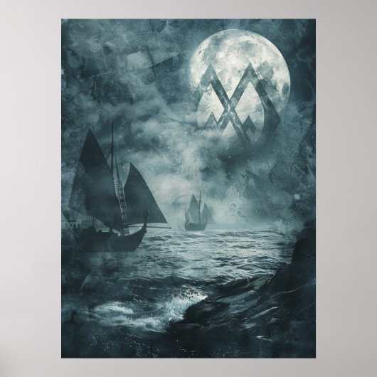 Valknut Viking Ships Samhain Halloween Nordic Poster (Voorkant)