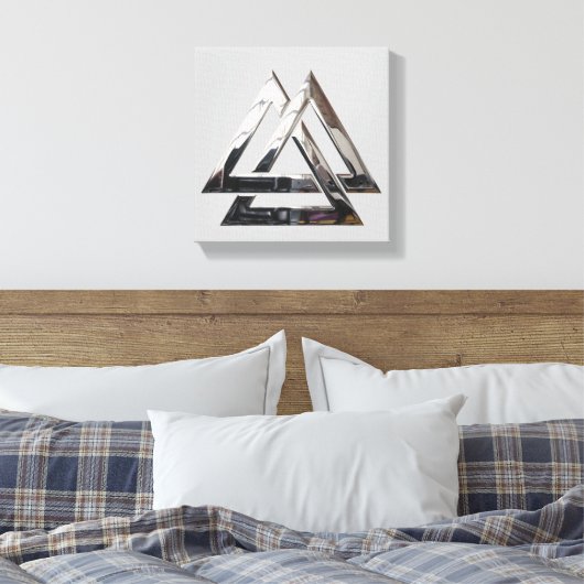 Valknut - zilver canvas afdruk (Insitu (Slaapkamer))