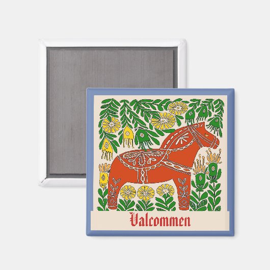 Valkomen,Zweden, bewerkt tekst Magnet (Voorkant / Achterkant)