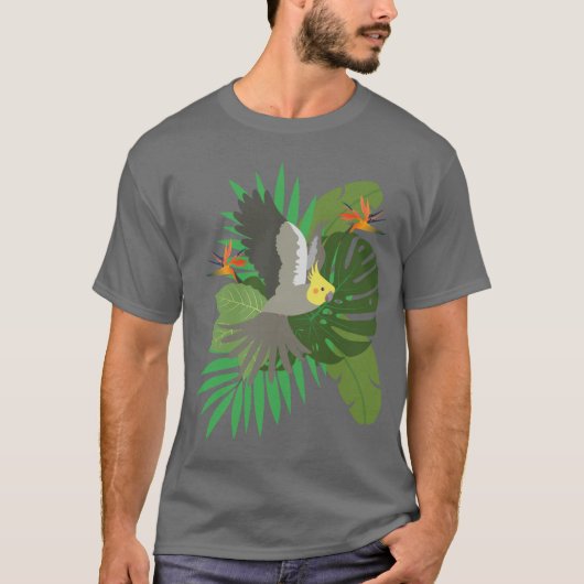 Valkparkiet met bladeren t-shirt (Voorkant)