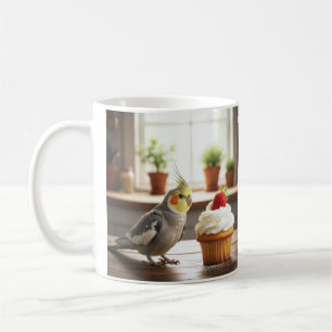Valkparkiet met een aardbeien Cupcake Huisdier Vog Koffiemok
